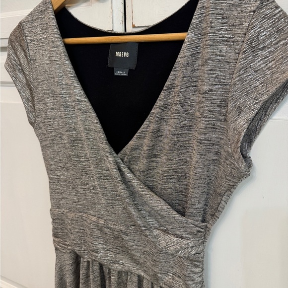 Maeve Anthropologie Tamera Silver Surplice Stretch Midi Women's Dress Size XS - Picture 5 of 7